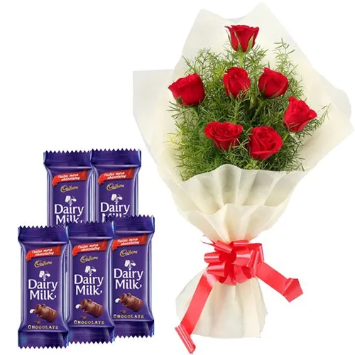 Classy Combo of Red Roses Bouquet with Cadbury Dairy Milk