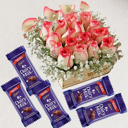 Alluring Combo of Pink Roses n Cadbury Dairy Milk Chocolate