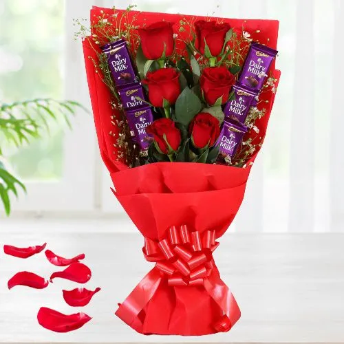 Magnificent Bouquet of Red Roses with Cadbury Dairy Milk Chocolate