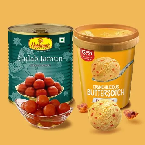 Mesmerizing Gift of Kwality Walls Butter Scotch Ice Cream n Haldiram Gulab Jamun