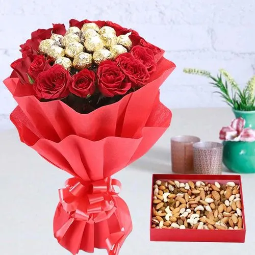 Marvel Nuts with Red Roses n Ferrero Rocher Bouquet
