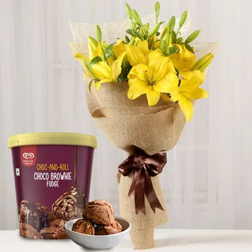 Lilies Bouquet with Choco Brownie Fudge Ice Cream