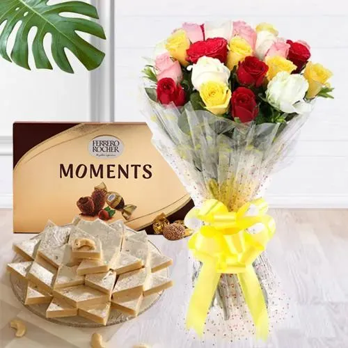 Glamorous Roses with Kaju Barfi n Ferrero Rocher Moments