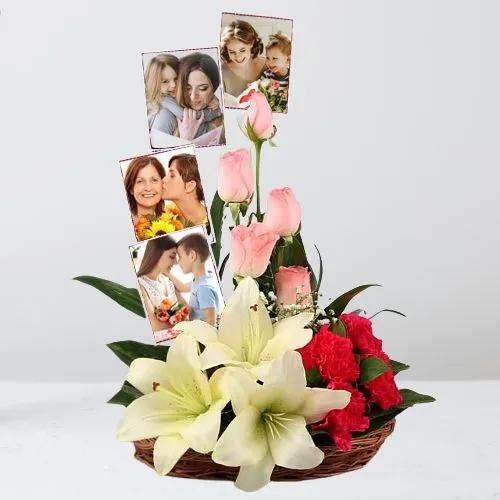 Designer Mixed Flora N Personalized Photos Basket