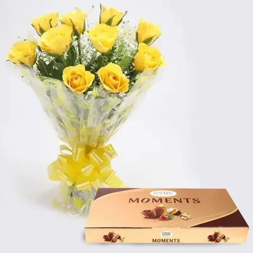 Bright Bouquet of Yellow Roses with Ferrero Rocher Moments