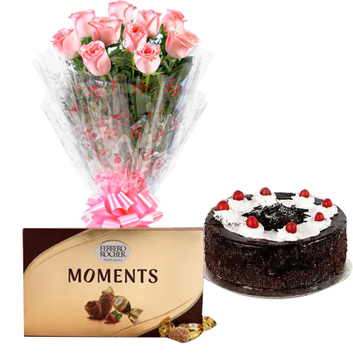 Cake N Pink Roses with Rocher Moments