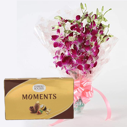 Elegant Bunch of Orchids with Ferrero Rocher Moments