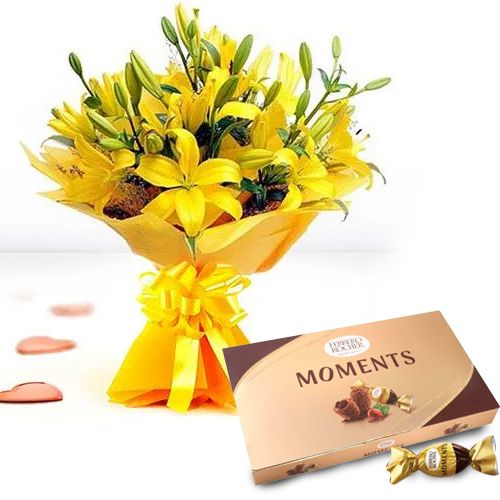 Dazzling Bouquet of Yellow Lilies with Ferrero Rocher Moments