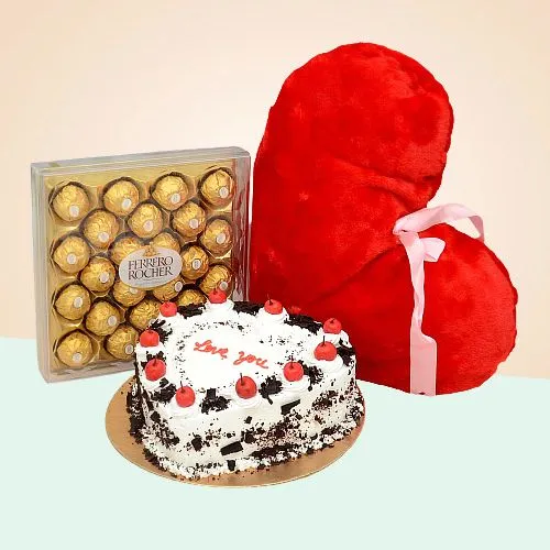 Romantic Heart Cake N Cushion with Ferrero Rocher