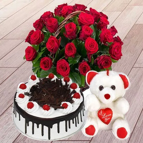 Combo of Red Roses with Cake N Teddy