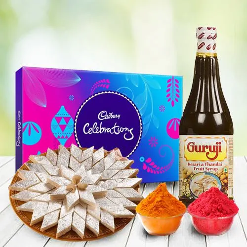 Kaju Katli with Thandai and Cadburys Celebration