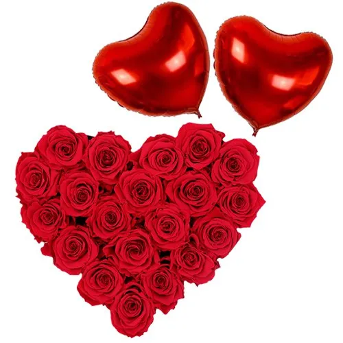 Dutch Roses with Heart Shaped Balloons
