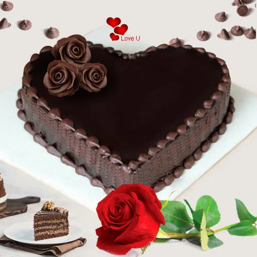 Love Shape Chocolate Cake N 1  Red  Rose