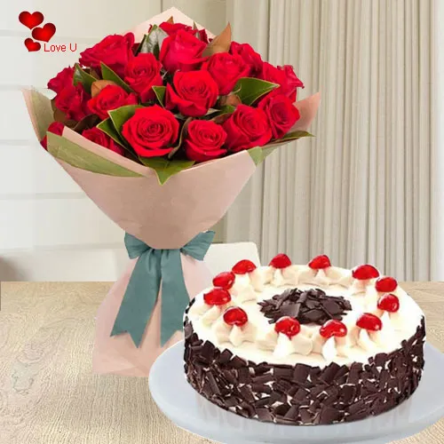 24 Exclusive Red Dutch Roses Bouquet and 1 Kg. 5 Star Bakery  Cake