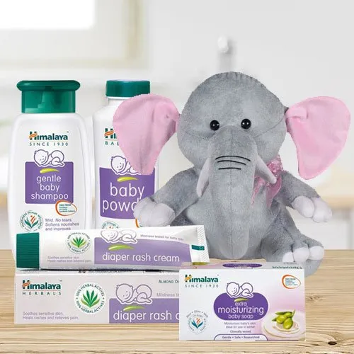 Lovely Himalaya Baby Care Gift Hamper with Elephant Teddy