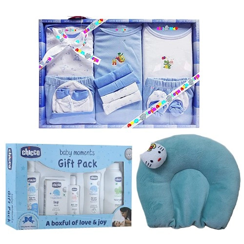 Beautiful Blue Dress with Chicco Gift Set N Neck Supporting Pillow