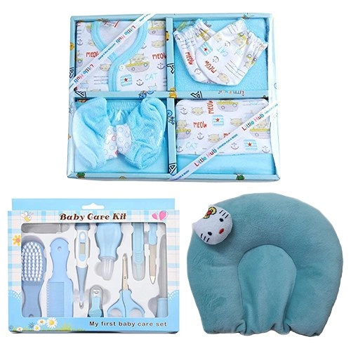 Exclusive Blue Dress Set with Grooming Kit N Neck Supporting Pillow