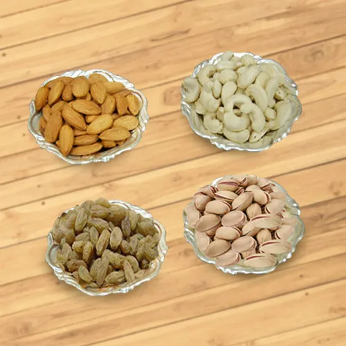 Assorted Dry Fruits with Silver Plated Bowls