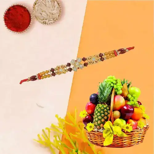 Fresh Fruit Basket 2 Kg with Free 2 Rakhis and Roli Tilak Chawal