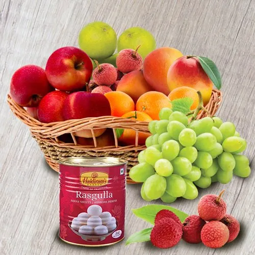 Refreshing Fruits Basket N Rasgulla Combo