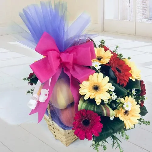 Delicious Fruits with Gerbera Decor Basket