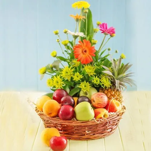Luxurious Fruits with Gerberas Basket
