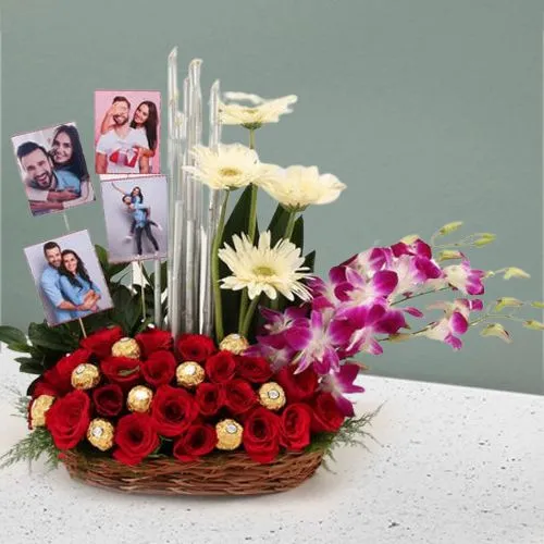 Romantic Arrangement of Mixed Flowers with Personalized Photos