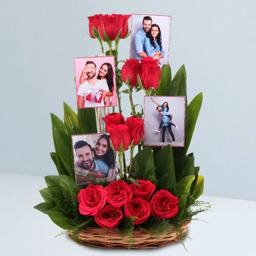 Expressive Love Basket of Personalized Photo n Red Roses