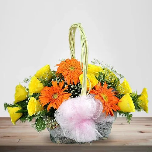 Vibrancy of Orange and Yellow Floral Basket