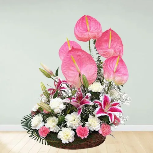 Fantastic White N Pink Flowers Basket