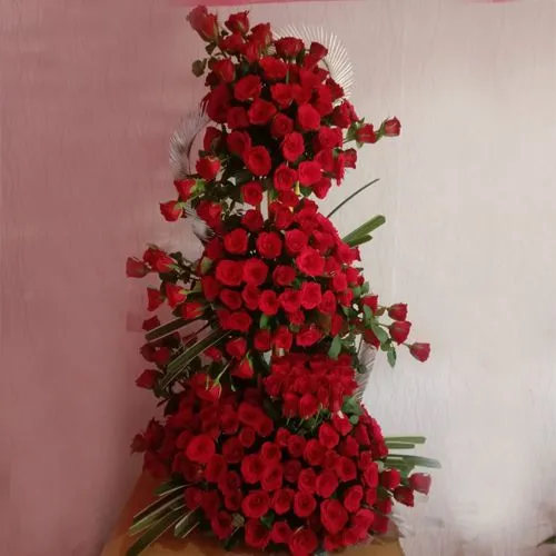 Impressive Tall Arrangement of Red Roses