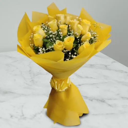 Yellow Rosy N Breathers Bouquet