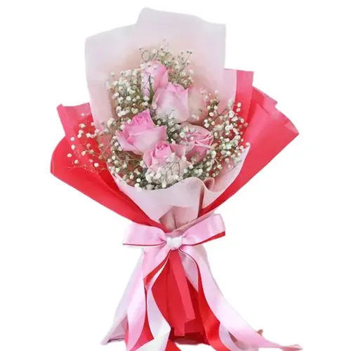Stunning Pink Roses Bouquet with Fillers