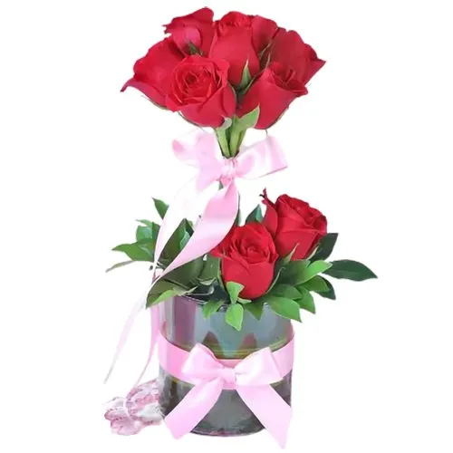 Radiant Two Tier Roses Vase Arrangement