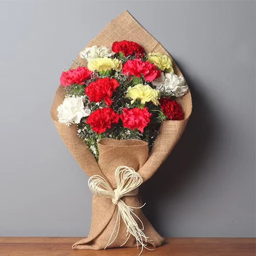 Mixed Carnations in Jute Wrap