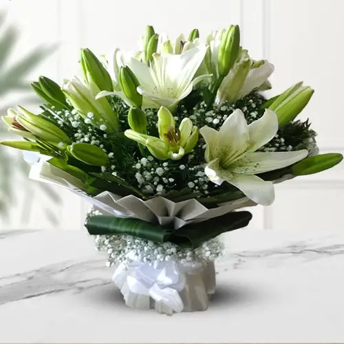 Delightful White Asiatic Lilies Bouquet