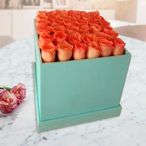 Suave Peach Roses Box Arrangement