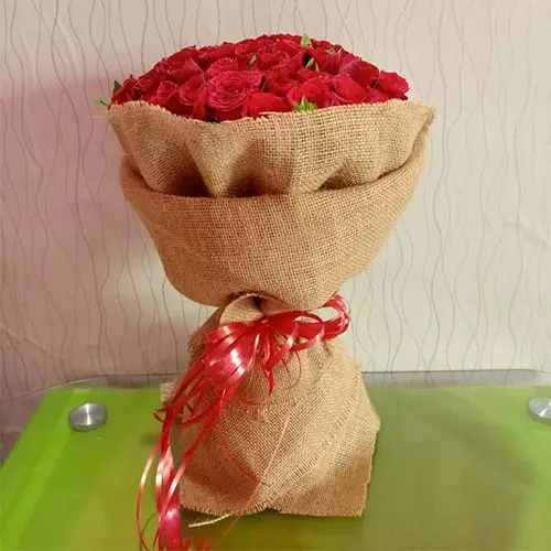 Passionate Jute Wrapped Roses Bouquet