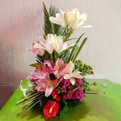 Lovely Lilies N Anthodium Basket Arrangement