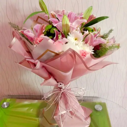 Graceful Pink Oriental Lilies Bouquet