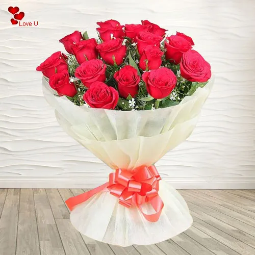 18 Exclusive Dutch Red Roses  Bouquet Nicely Wrapped