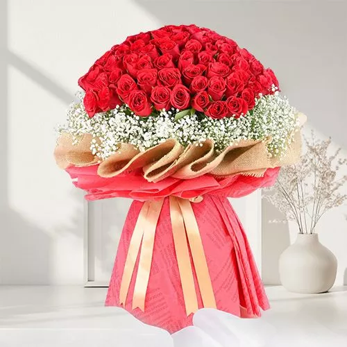 100 Unscented Red Roses Bouquet