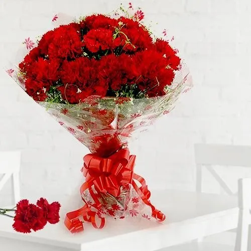 Pretty Bouquet of 12 Red Carnations