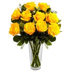 Pretty Arrangement of Yellow Roses in a Vase