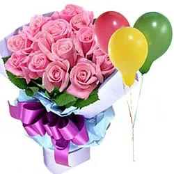 Pink Roses with Balloons Combo