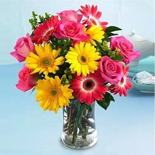 Colorful Flowers Display in a Vase