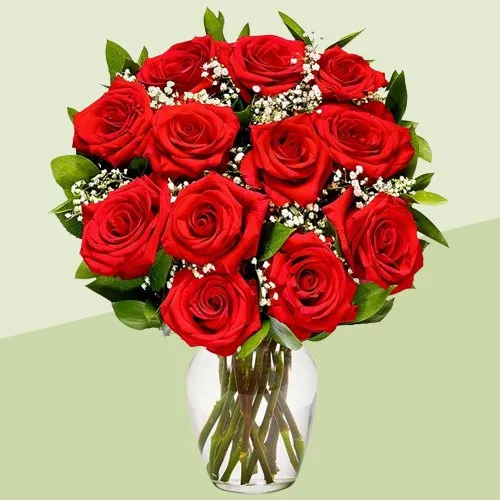 Long Stem Red Roses in a Glass Vase