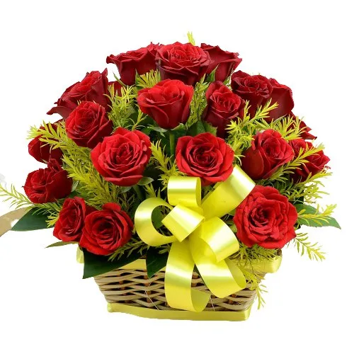 Display of Red Roses in a Basket