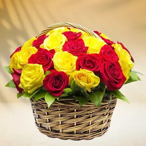 Ravishing Basket of Red N Yellow Roses