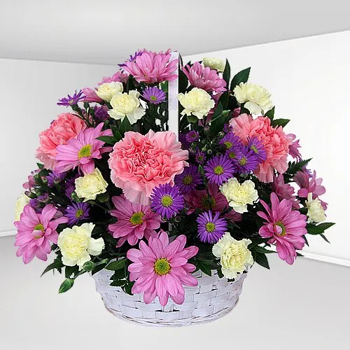 Lovely Basket of Carnations N Roses